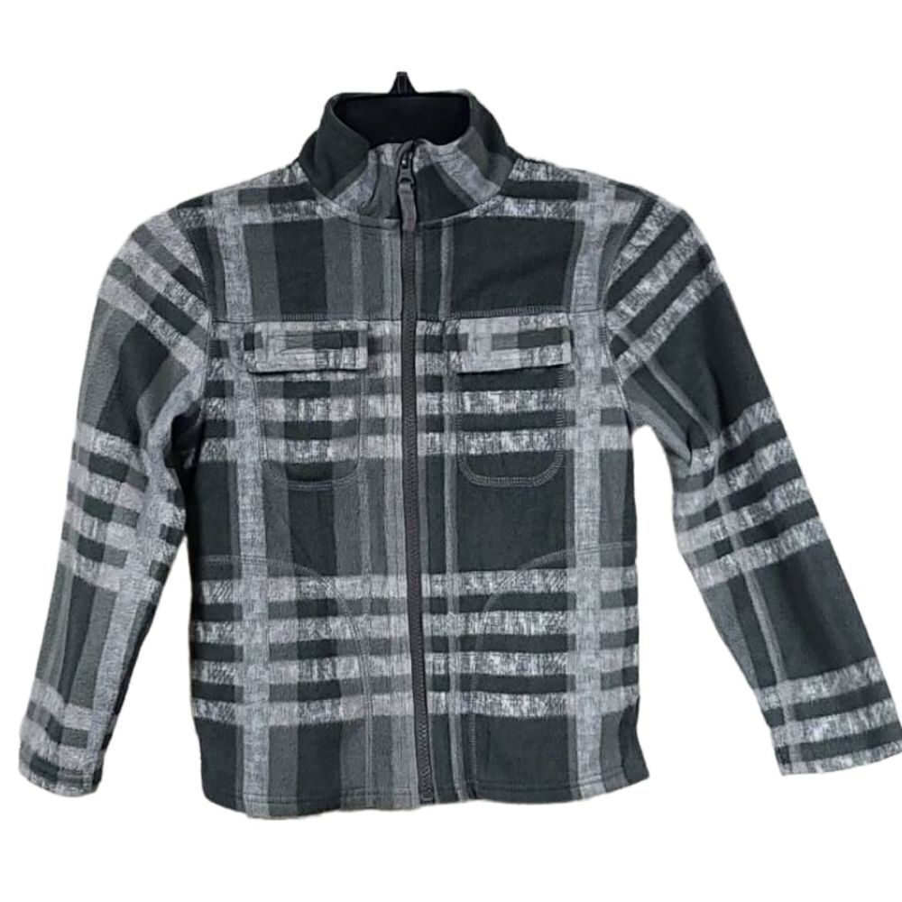 Slalom Youth Boy Small 6/7 Gray Plaid Fleece Zip Winter Baselayer Sweatshirt